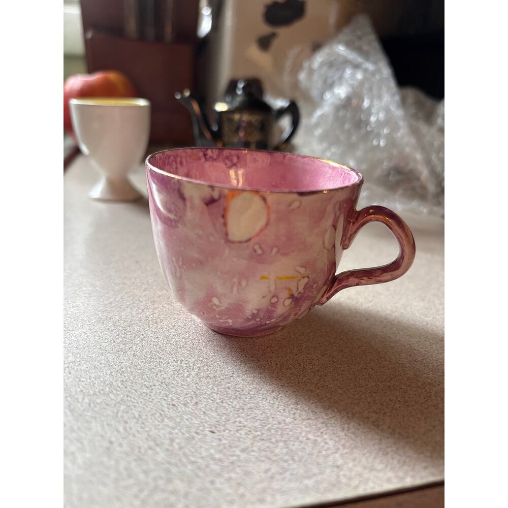 Antique Staffordshire Splash Pink Luster Cup